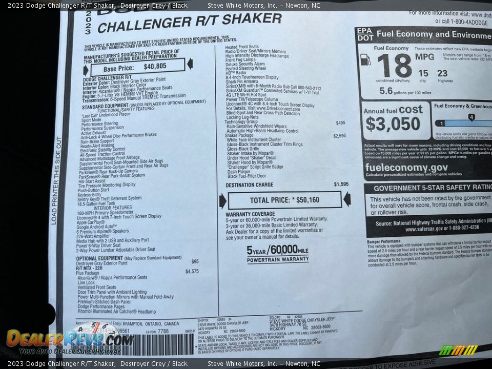 2023 Dodge Challenger R/T Shaker Window Sticker Photo #25