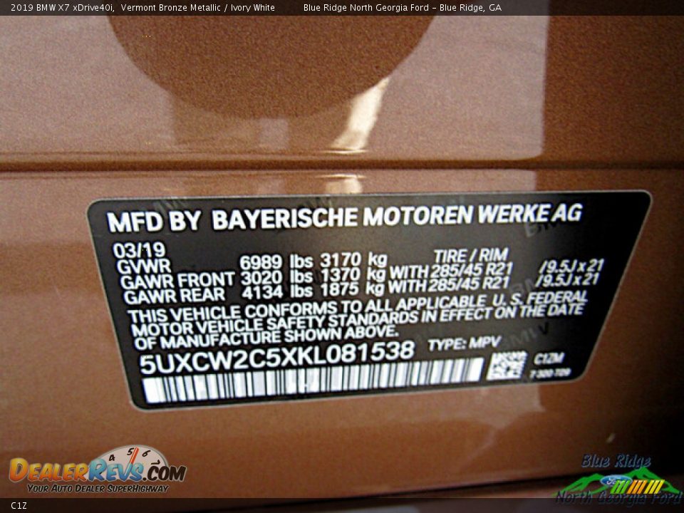 BMW Color Code C1Z Vermont Bronze Metallic