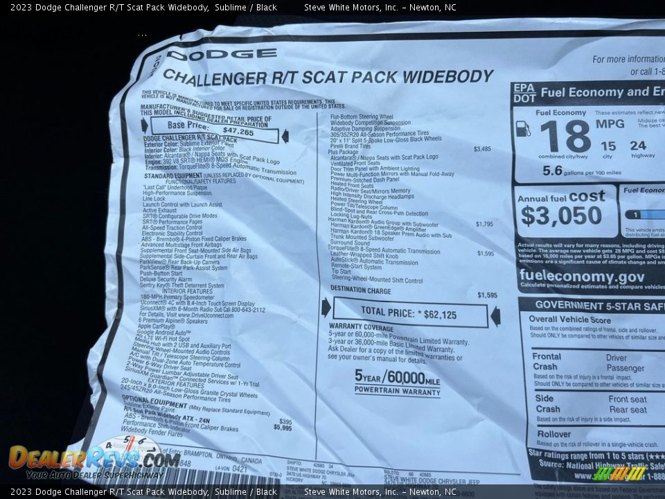 2023 Dodge Challenger R/T Scat Pack Widebody Window Sticker Photo #27