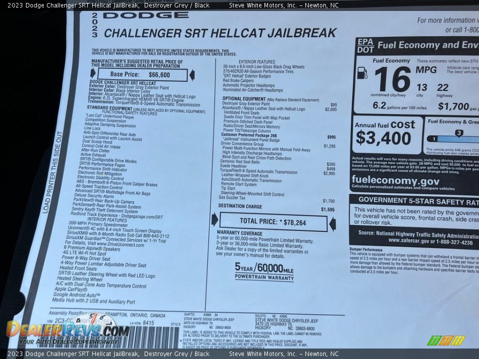 2023 Dodge Challenger SRT Hellcat JailBreak Window Sticker Photo #30