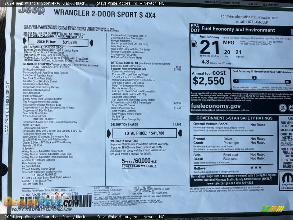 2024 Jeep Wrangler Sport 4x4 Window Sticker Photo #25