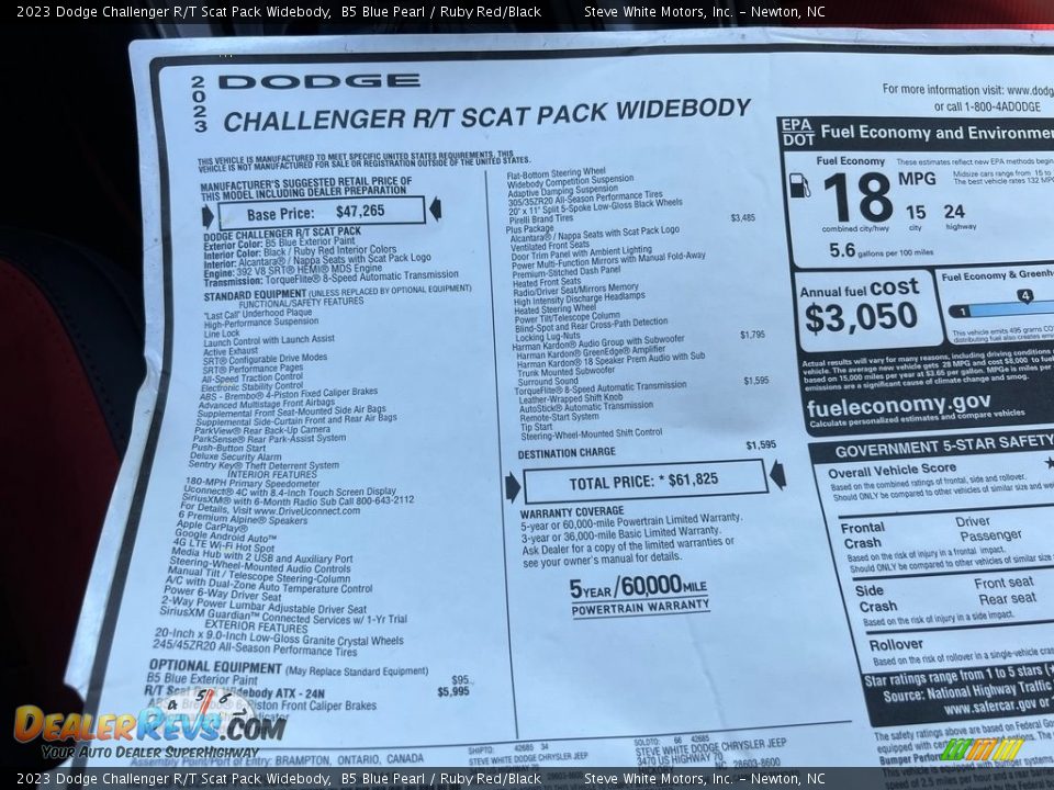 2023 Dodge Challenger R/T Scat Pack Widebody Window Sticker Photo #26