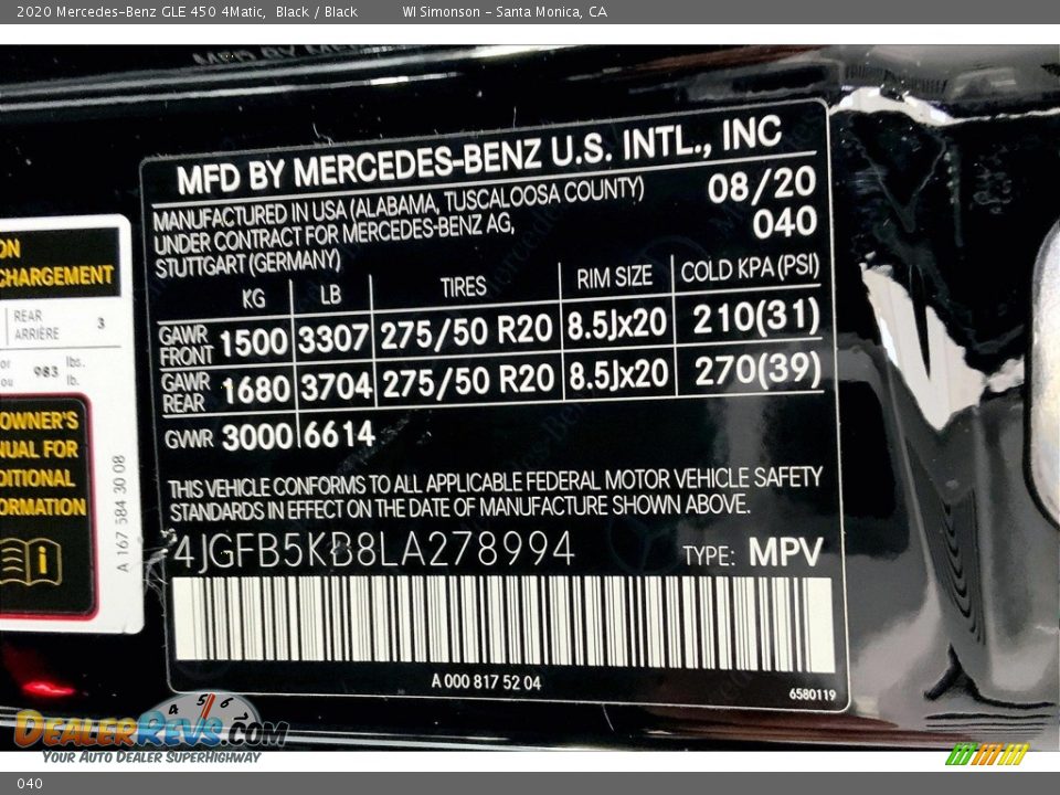 Mercedes-Benz Color Code 040 Black
