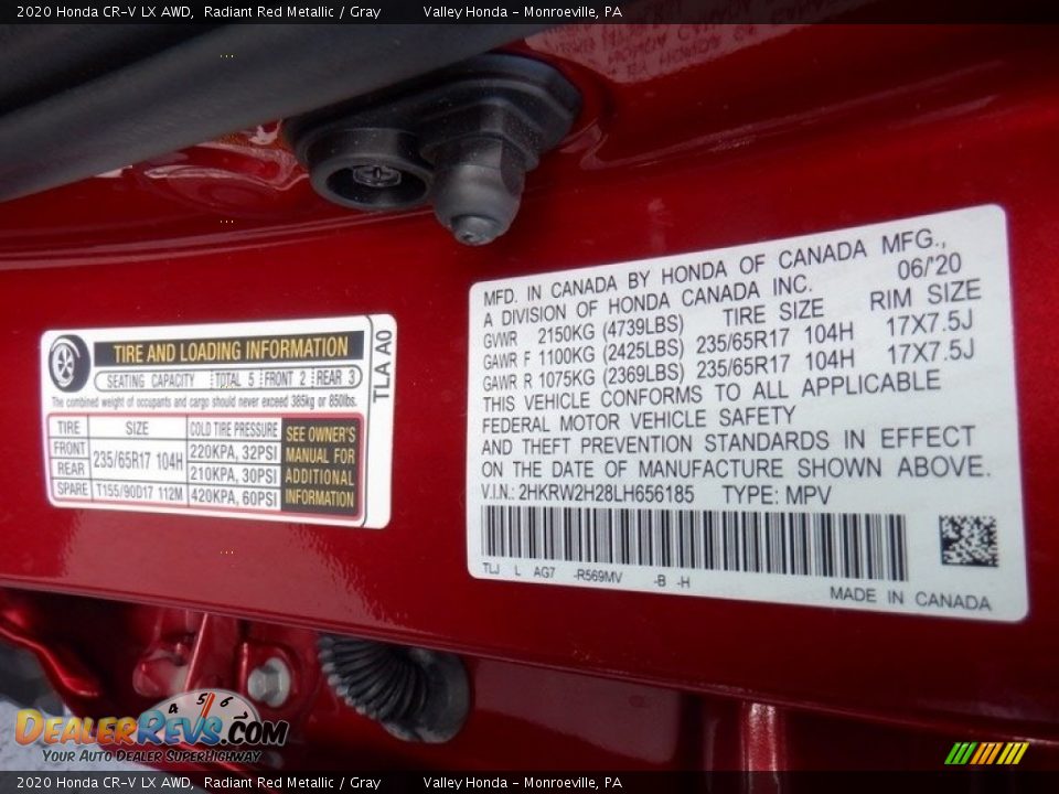 2020 Honda CR-V LX AWD Radiant Red Metallic / Gray Photo #28