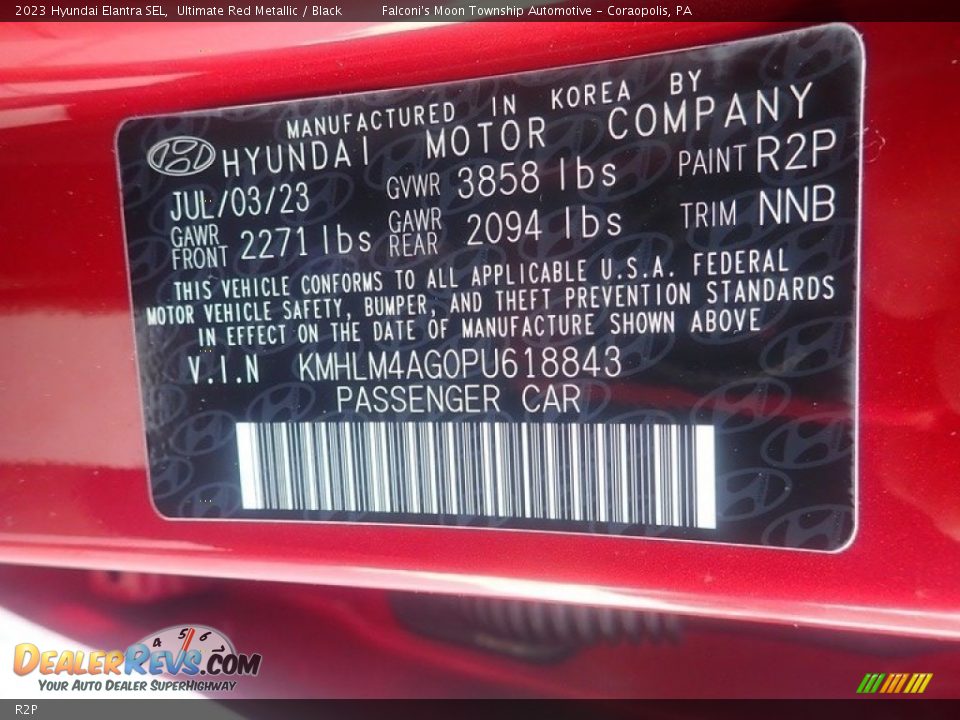 Hyundai Color Code R2P Ultimate Red Metallic
