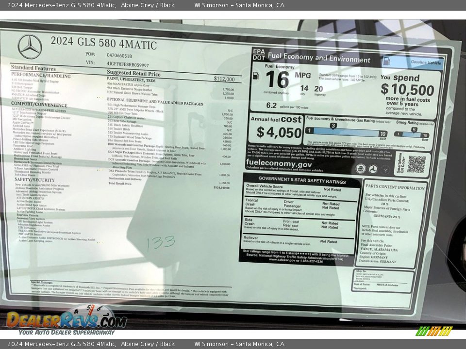 2024 Mercedes-Benz GLS 580 4Matic Window Sticker Photo #13