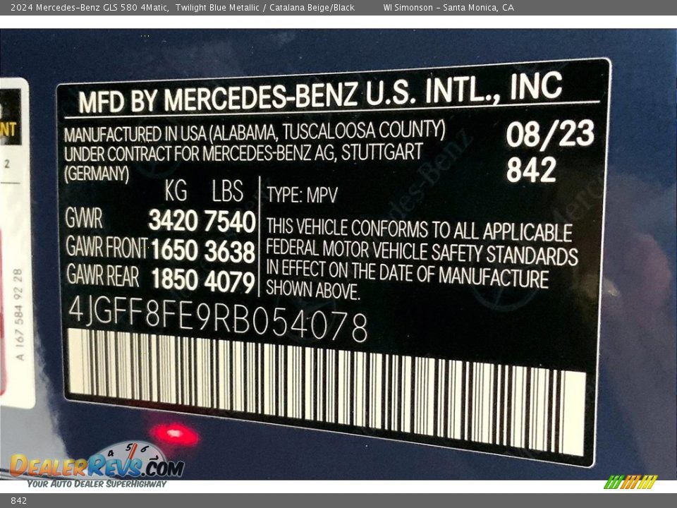 Mercedes-Benz Color Code 842 Twilight Blue Metallic
