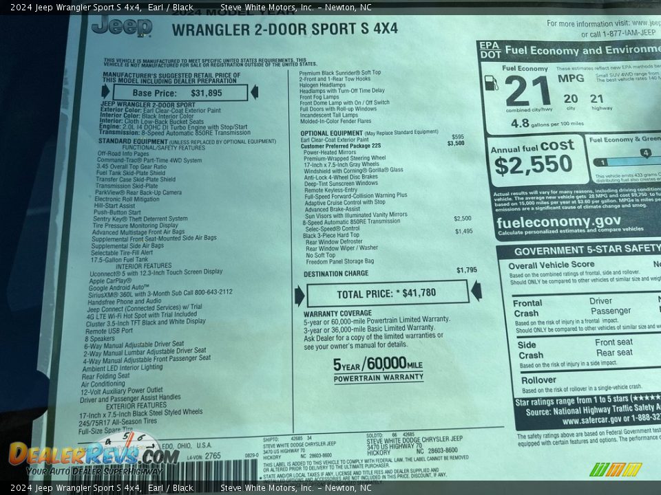 2024 Jeep Wrangler Sport S 4x4 Window Sticker Photo #25