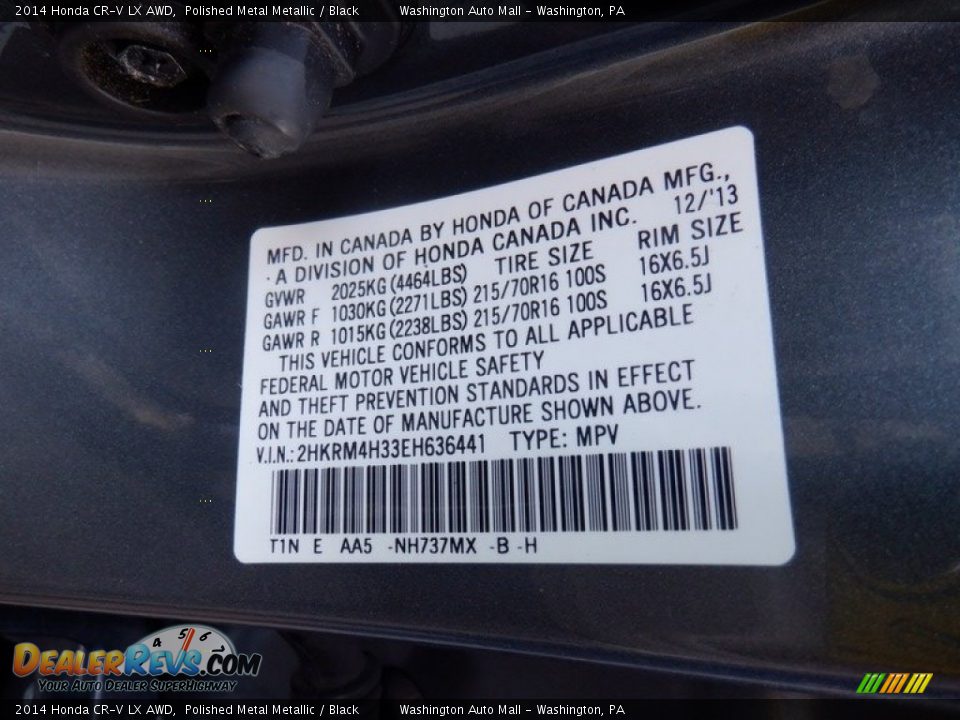 2014 Honda CR-V LX AWD Polished Metal Metallic / Black Photo #34