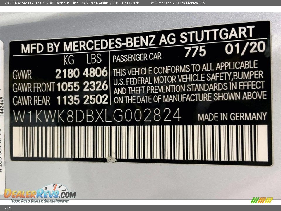 Mercedes-Benz Color Code 775 Iridium Silver Metallic