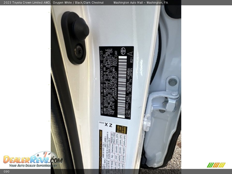 Toyota Color Code 090 Oxygen White