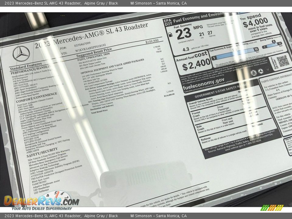 2023 Mercedes-Benz SL AMG 43 Roadster Window Sticker Photo #13