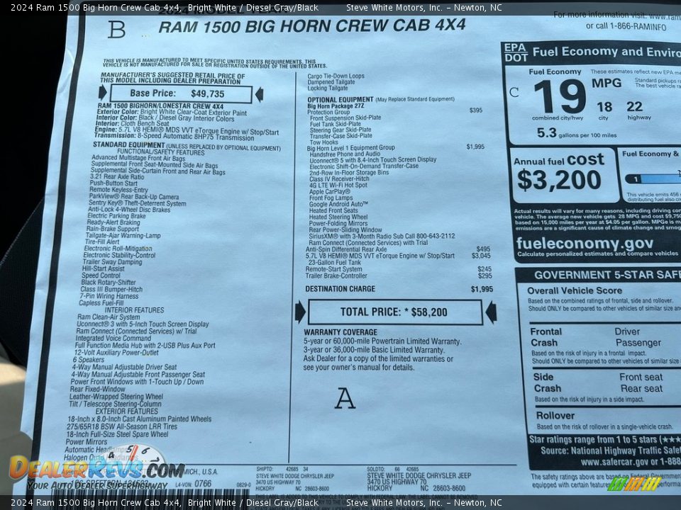 2024 Ram 1500 Big Horn Crew Cab 4x4 Bright White / Diesel Gray/Black Photo #26