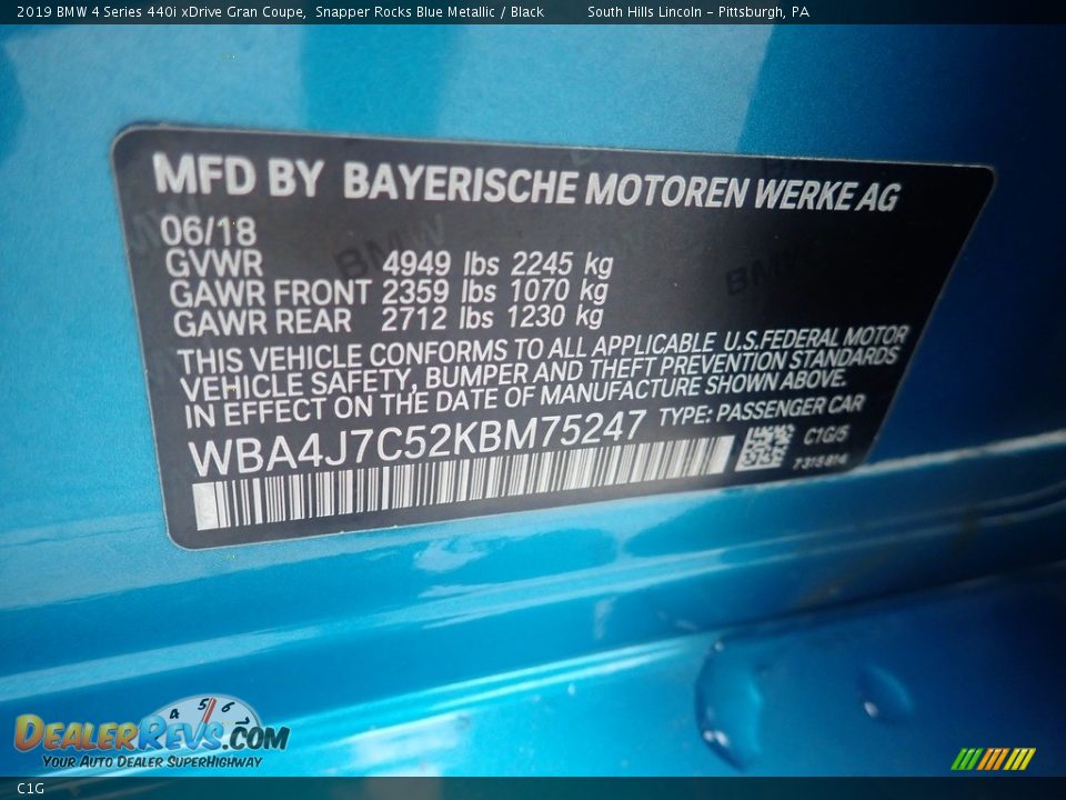 BMW Color Code C1G Snapper Rocks Blue Metallic