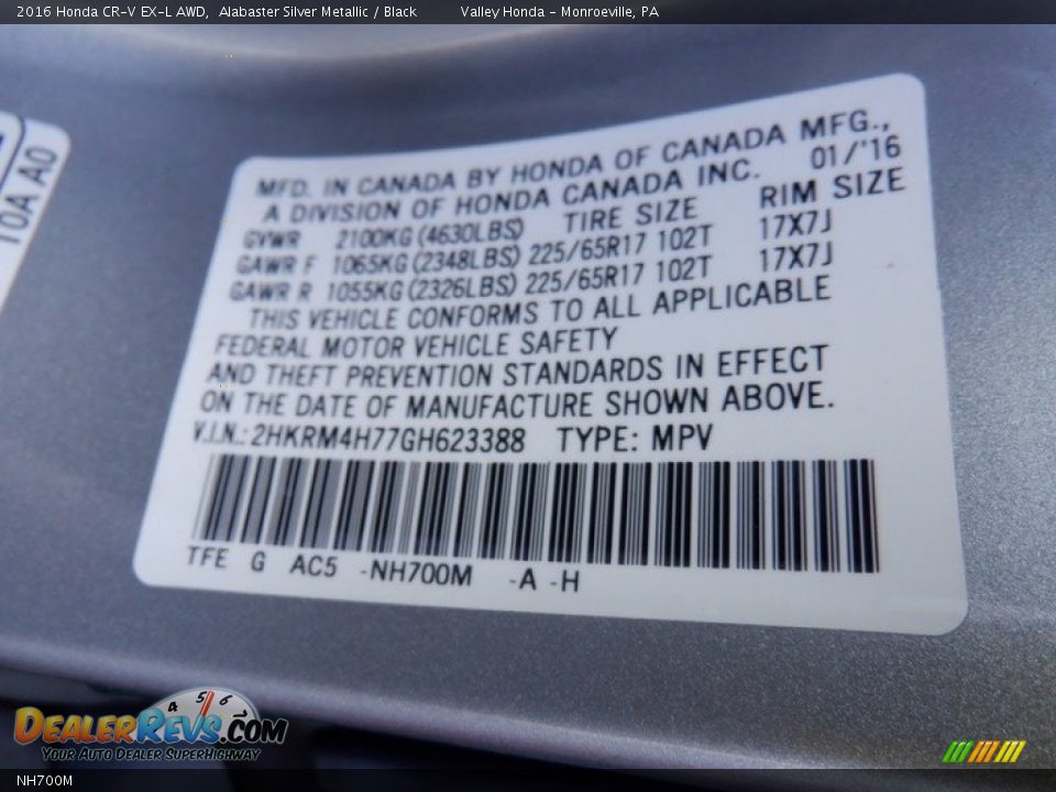 Honda Color Code NH700M Alabaster Silver Metallic