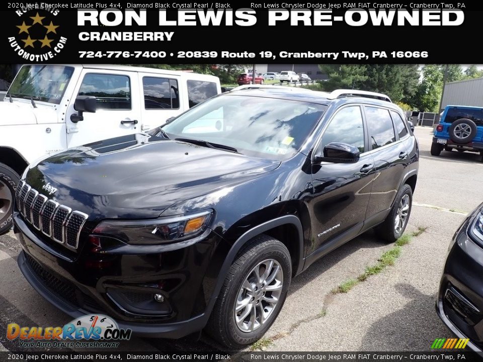 2020 Jeep Cherokee Latitude Plus 4x4 Diamond Black Crystal Pearl / Black Photo #1