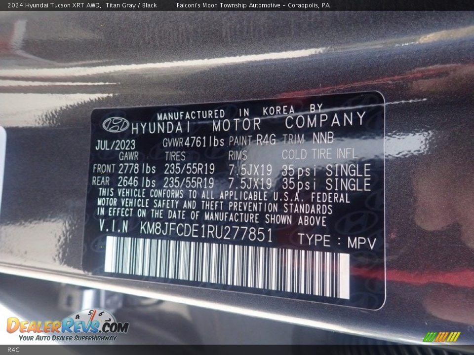 Hyundai Color Code R4G Titan Gray