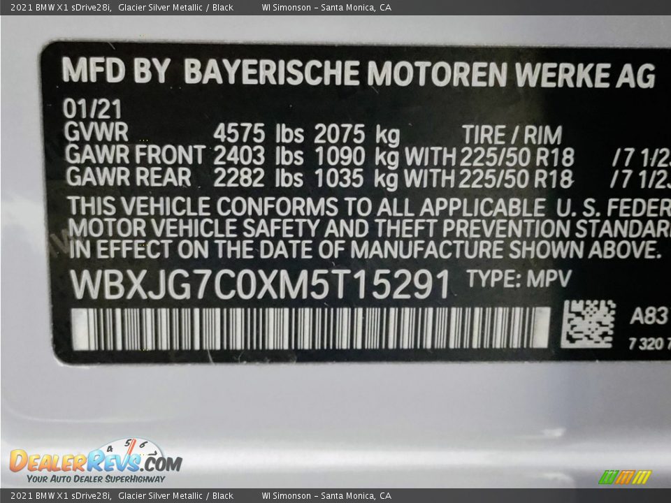 2021 BMW X1 sDrive28i Glacier Silver Metallic / Black Photo #36