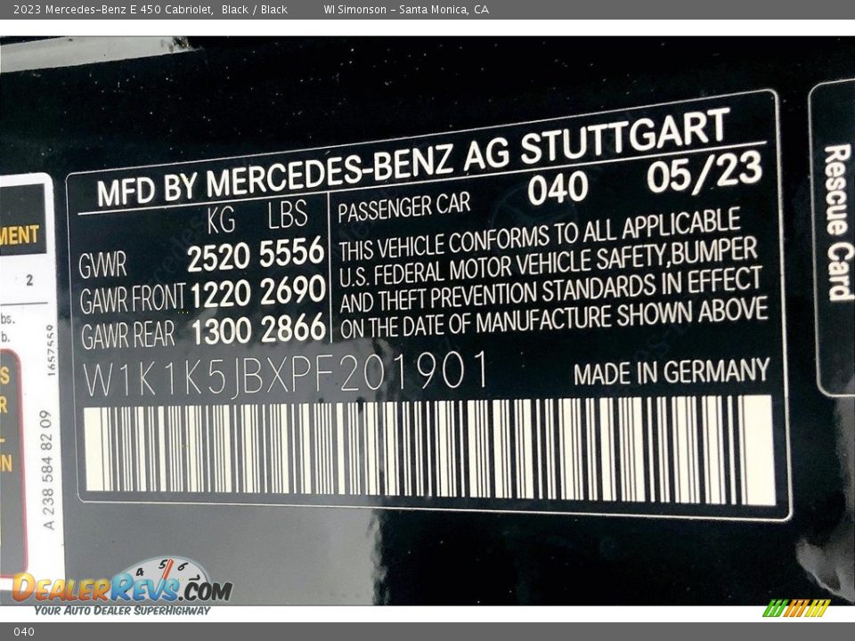 Mercedes-Benz Color Code 040 Black