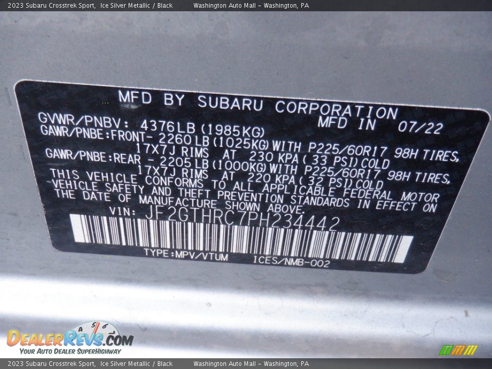 2023 Subaru Crosstrek Sport Ice Silver Metallic / Black Photo #34
