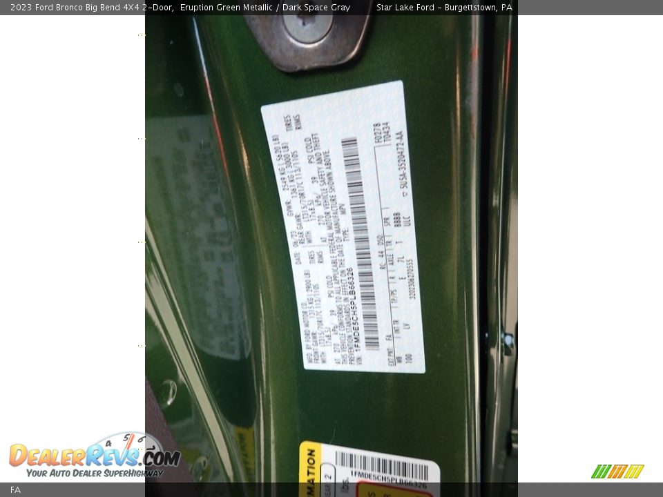 Ford Color Code FA Eruption Green Metallic