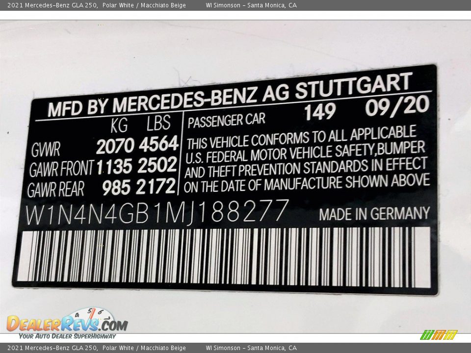 2021 Mercedes-Benz GLA 250 Polar White / Macchiato Beige Photo #32