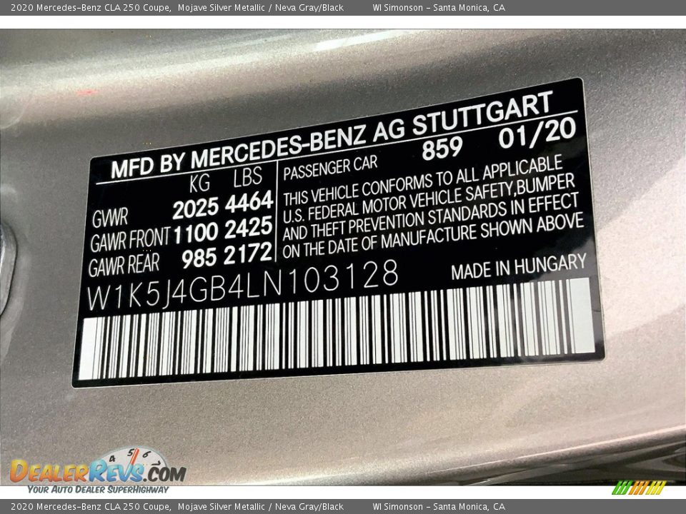 2020 Mercedes-Benz CLA 250 Coupe Mojave Silver Metallic / Neva Gray/Black Photo #33