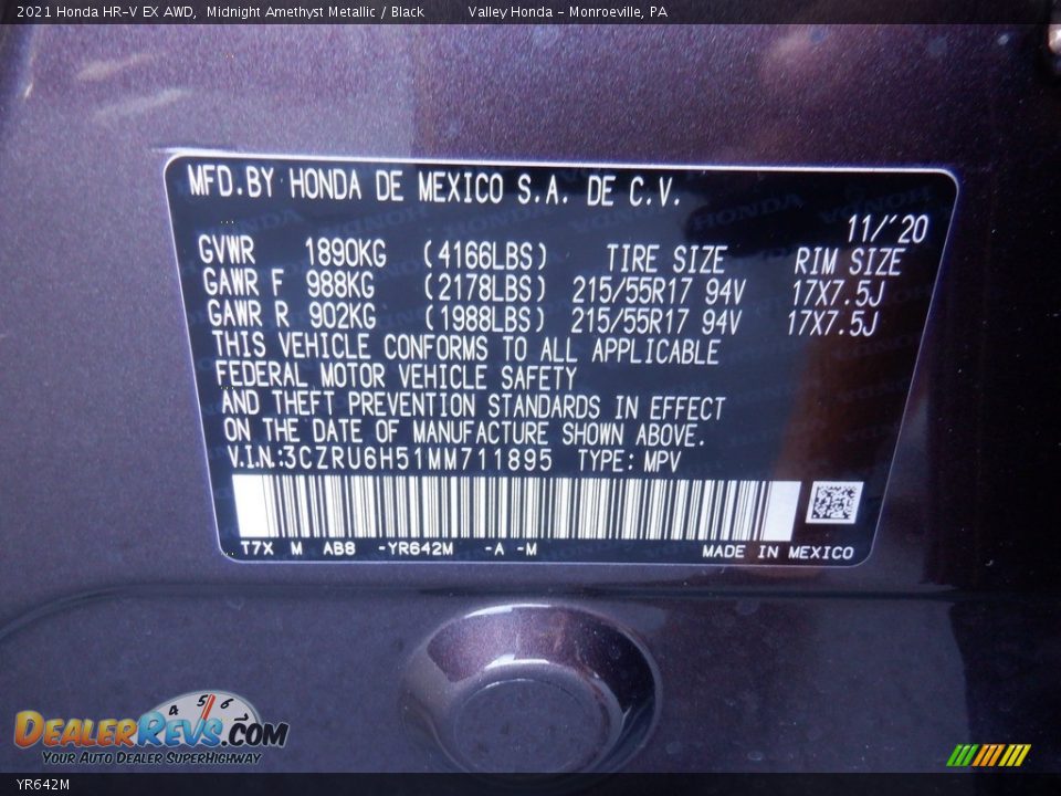 Honda Color Code YR642M Midnight Amethyst Metallic