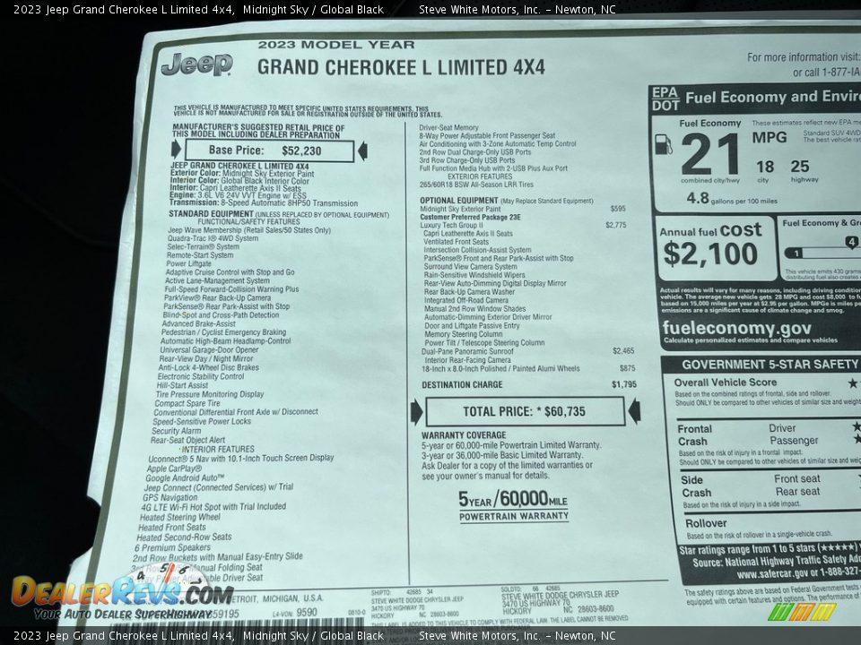 2023 Jeep Grand Cherokee L Limited 4x4 Window Sticker Photo #32