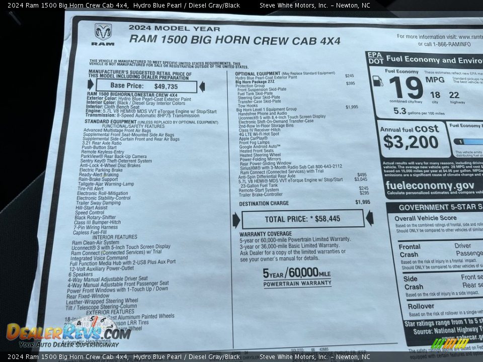 2024 Ram 1500 Big Horn Crew Cab 4x4 Window Sticker Photo #26