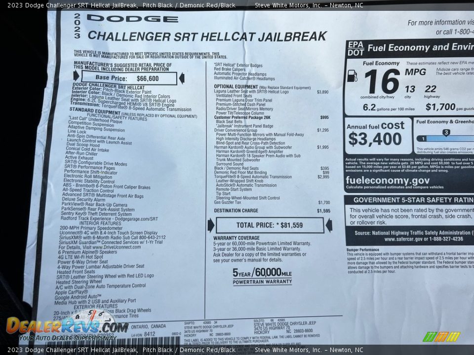 2023 Dodge Challenger SRT Hellcat JailBreak Window Sticker Photo #29