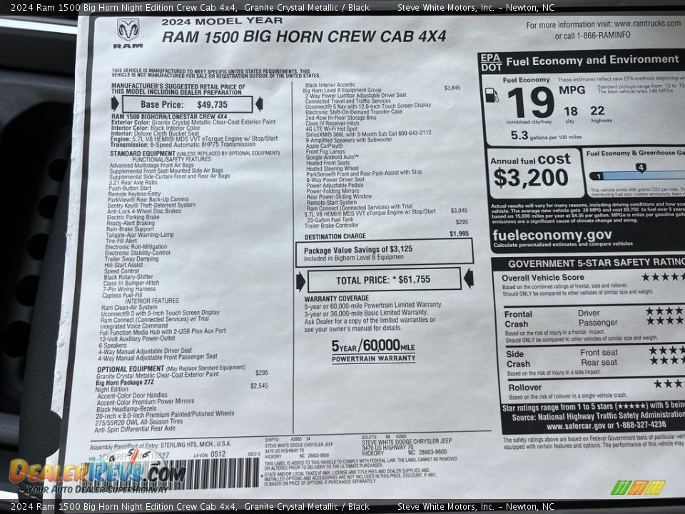 2024 Ram 1500 Big Horn Night Edition Crew Cab 4x4 Window Sticker Photo #30