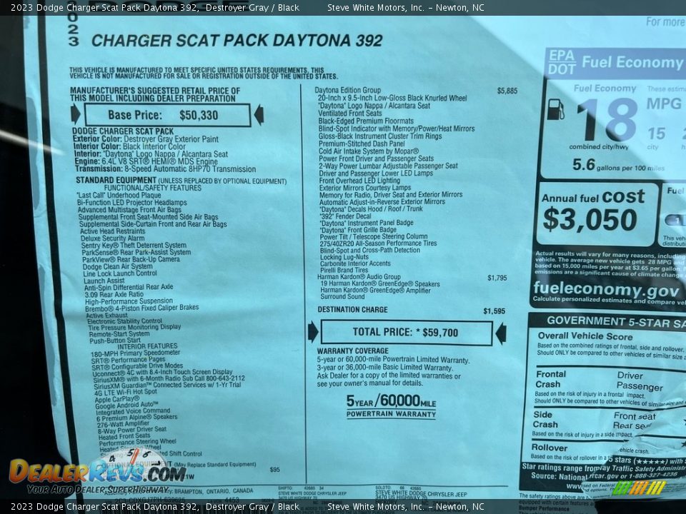 2023 Dodge Charger Scat Pack Daytona 392 Window Sticker Photo #27