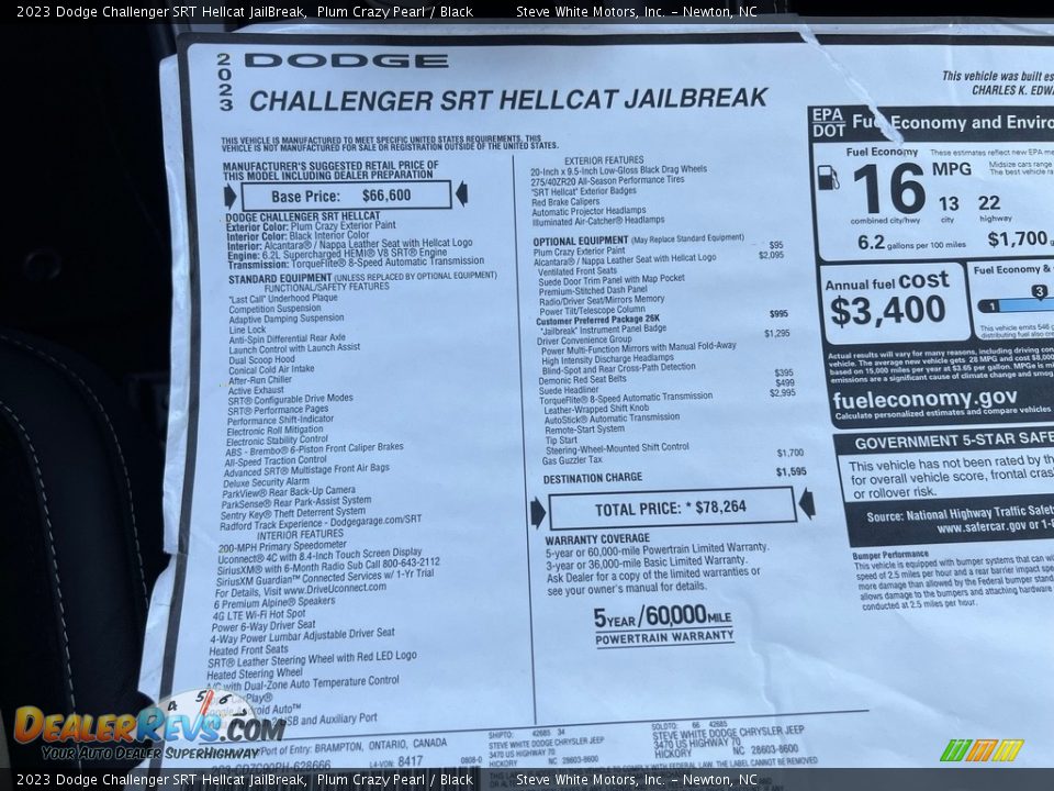 2023 Dodge Challenger SRT Hellcat JailBreak Window Sticker Photo #30