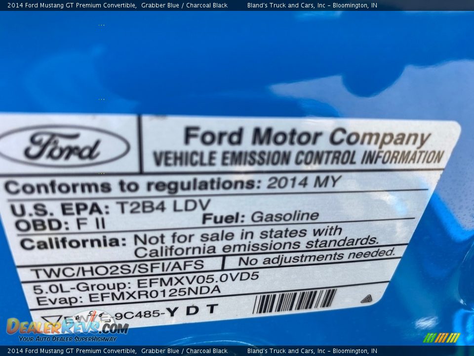 2014 Ford Mustang GT Premium Convertible Grabber Blue / Charcoal Black Photo #17