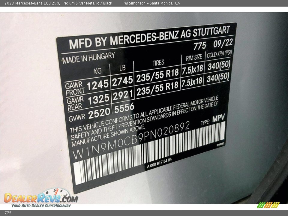 Mercedes-Benz Color Code 775 Iridium Silver Metallic