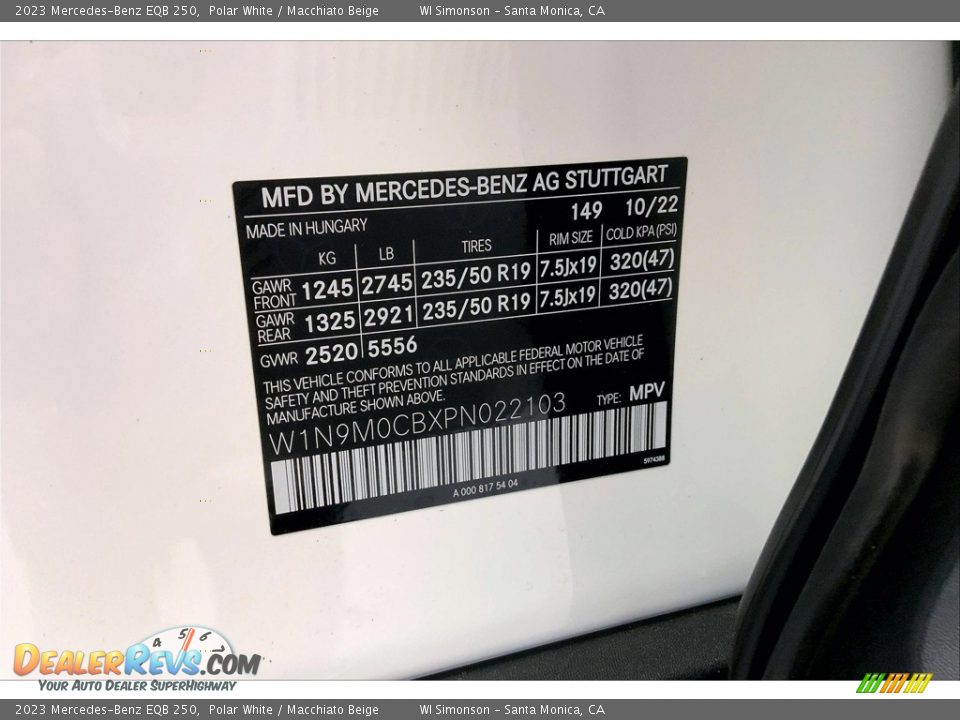 2023 Mercedes-Benz EQB 250 Polar White / Macchiato Beige Photo #11