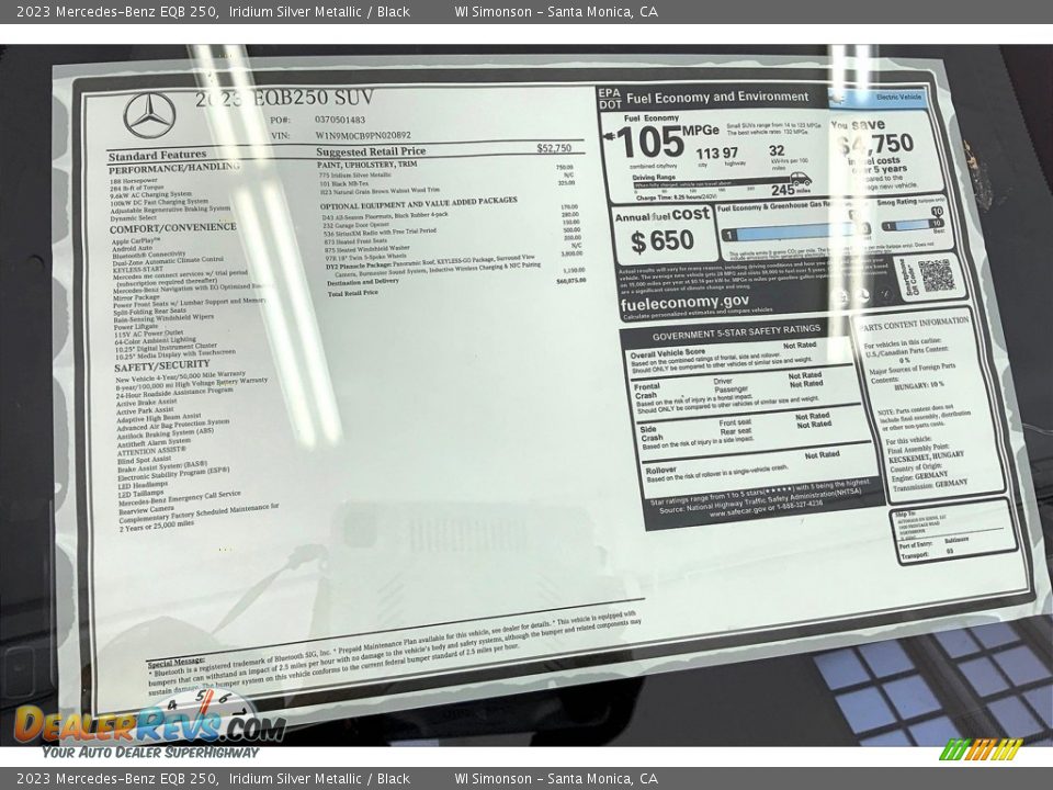 2023 Mercedes-Benz EQB 250 Window Sticker Photo #13