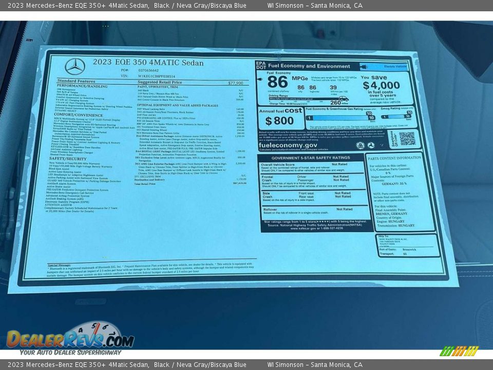 2023 Mercedes-Benz EQE 350+ 4Matic Sedan Window Sticker Photo #21