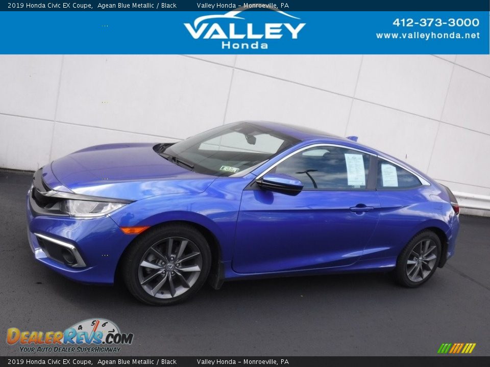 2019 Honda Civic EX Coupe Agean Blue Metallic / Black Photo #2