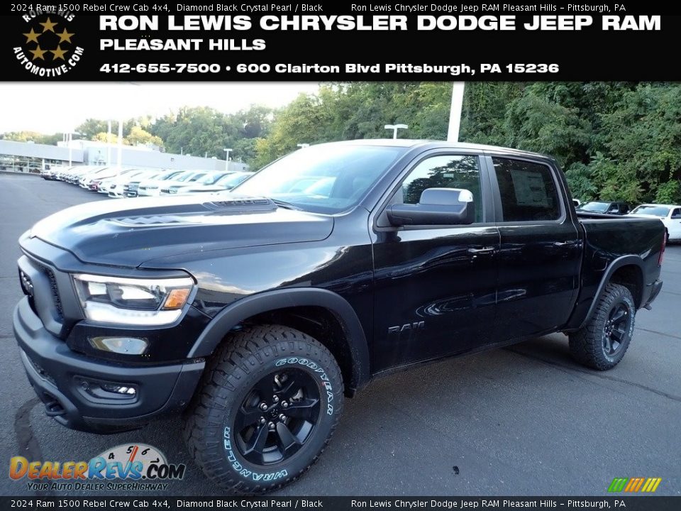 2024 Ram 1500 Rebel Crew Cab 4x4 Diamond Black Crystal Pearl / Black Photo #1