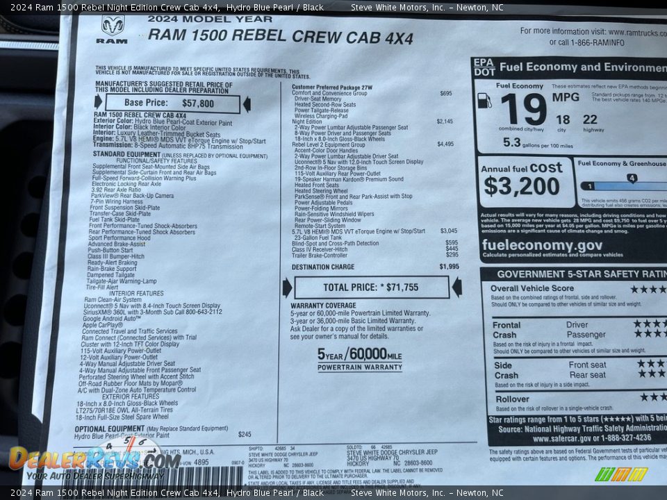 2024 Ram 1500 Rebel Night Edition Crew Cab 4x4 Hydro Blue Pearl / Black Photo #30