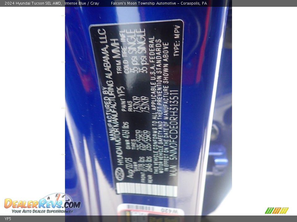 Hyundai Color Code YP5 Intense Blue