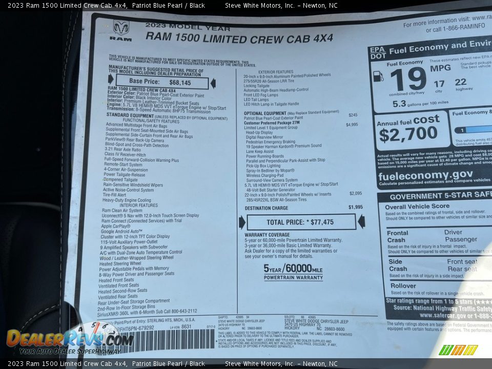 2023 Ram 1500 Limited Crew Cab 4x4 Window Sticker Photo #35