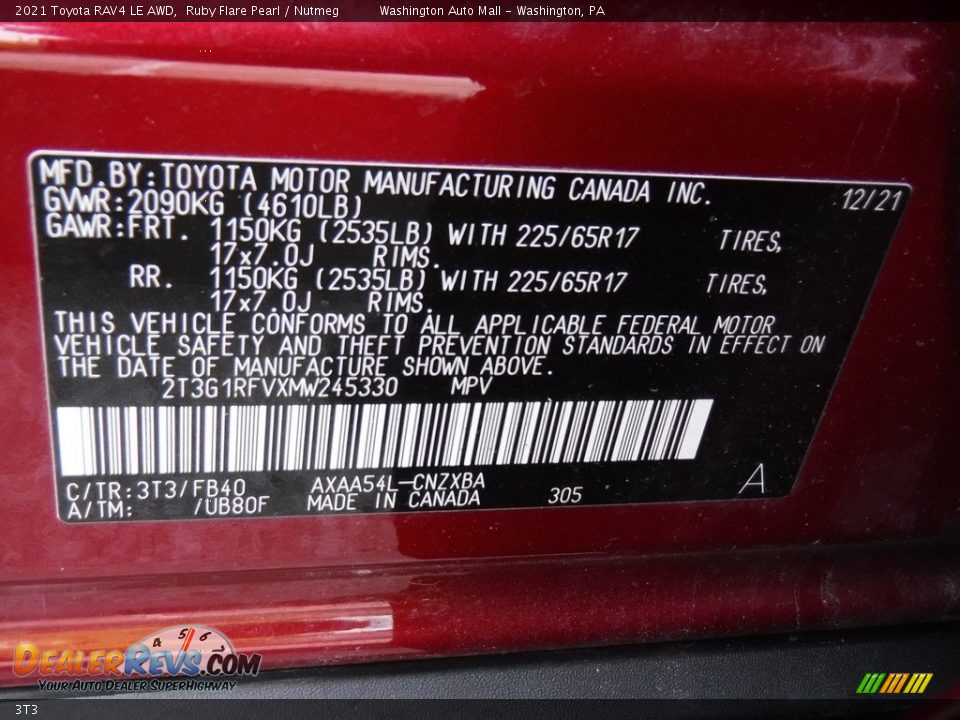 Toyota Color Code 3T3 Ruby Flare Pearl