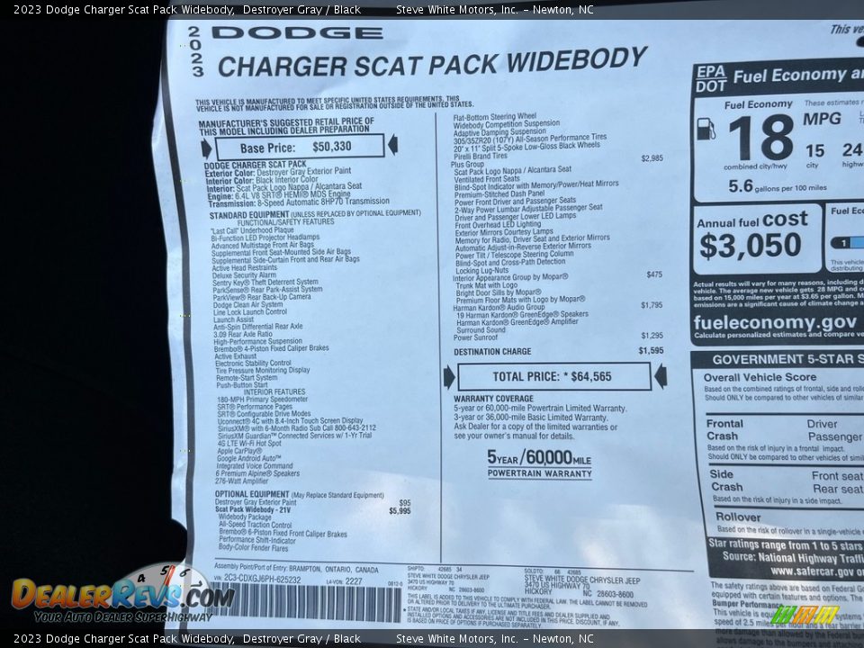 2023 Dodge Charger Scat Pack Widebody Window Sticker Photo #29
