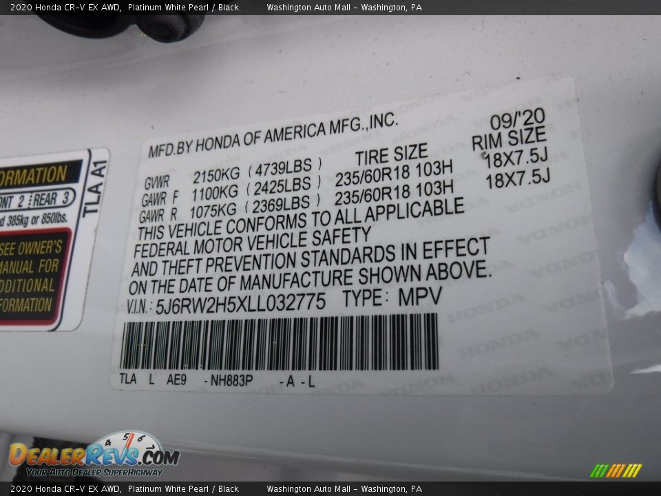 2020 Honda CR-V EX AWD Platinum White Pearl / Black Photo #31
