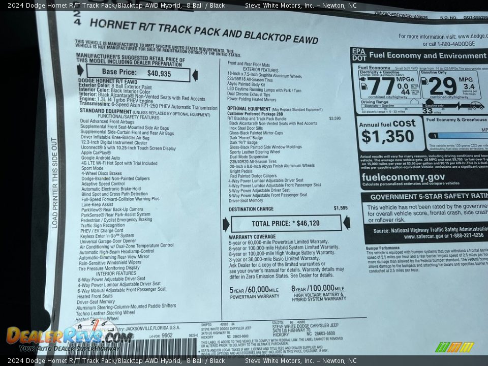 2024 Dodge Hornet R/T Track Pack/Blacktop AWD Hybrid Window Sticker Photo #26