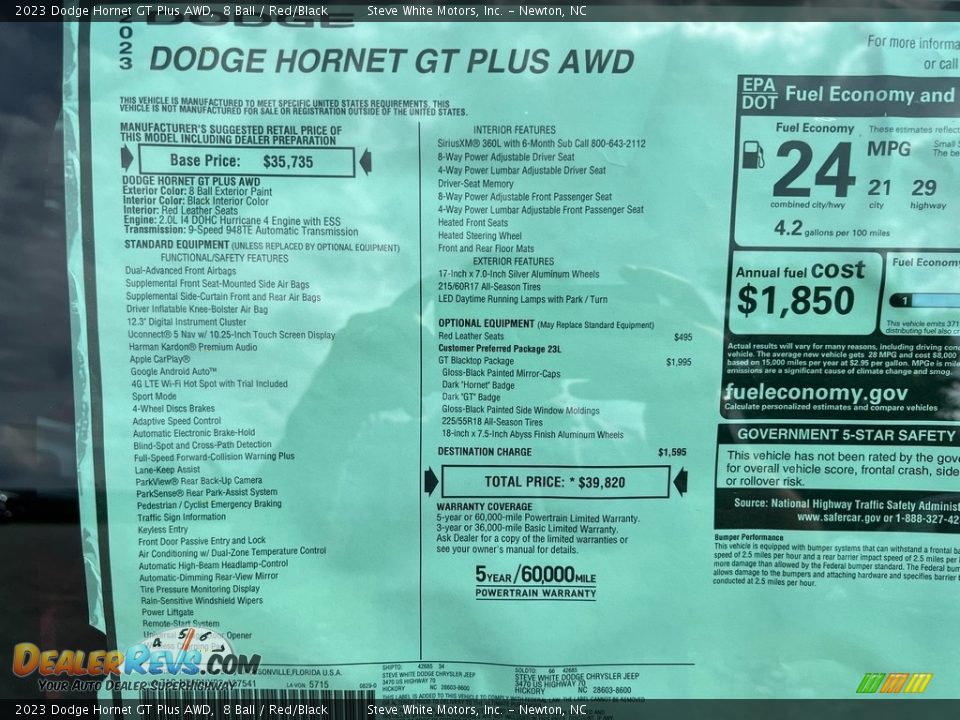 2023 Dodge Hornet GT Plus AWD Window Sticker Photo #28