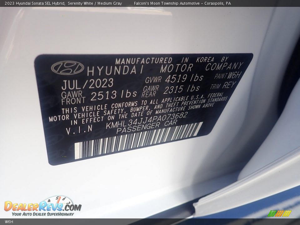 Hyundai Color Code W6H Serenity White